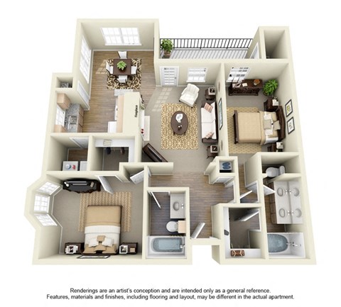 Floor plan for 2 beds, 2 baths, 1111 sqft